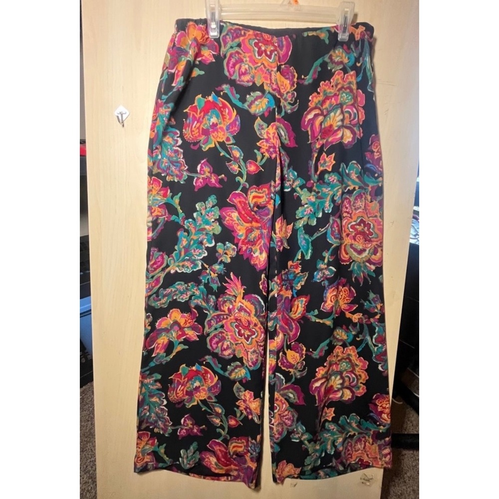 Lauren Ralph Lauren Floral Paisley Wide Leg Pants Black Multicolor Size 12